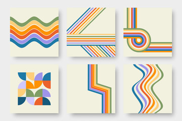 Vintage colored backgrounds from the 70s, geometric, wavy bright background, backdrops collection.