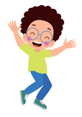 Jumping kids. Happy funny children playing and jumping in different action poses education little team vector characters. Illustration of kids and children fun and smile