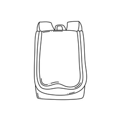 Backpack kids school icon cartoon line drawn or stamp, doodle