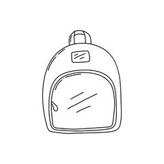 Backpack kids school icon cartoon line drawn or stamp, doodle