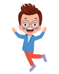 Jumping kids. Happy funny children playing and jumping in different action poses education little team vector characters. Illustration of kids and children fun and smile