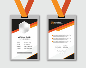 Corporate Modern and simple business office id card design. Modern and minimalist id card template.
Clean and simple corporate company employee id card design.