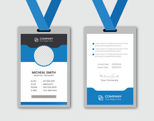 Professional corporate id card template. Modern and minimalist id card template.
Clean and simple corporate company employee id card design.