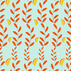 Vector cute seamless pattern orange slices leaves vector illustration