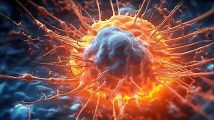 Concept of cancer cell attacking body cell, Generative AI.