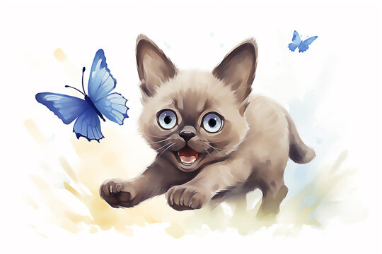 Happy Cute cartoon cat. Illustration. Post processed AI generated image.