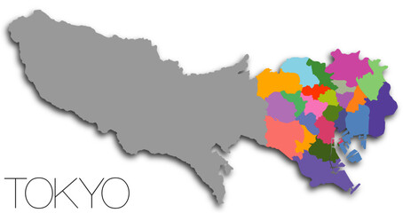 東京都の地図 23区 影付き TOKIO map