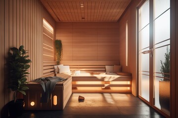 beautiful little cozy wooden room in garden, idea for small house pavilion, Generative Ai
