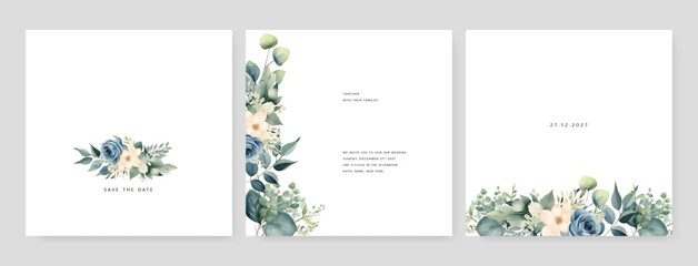 Fototapeta na wymiar Beautiful wedding invitation template with floral frame Premium Vector