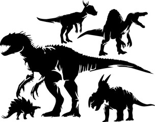 Silhouette dinosaur set vector 