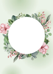 watercolor flowers. floral illustration, Leaf, Botanic composition for wedding or greeting card. branch of flowers - abstraction rosesleaf. collection garden and wild, forest herb, flowers, exotic lea