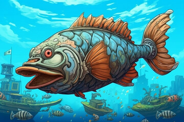 Plakat Fish in comic illustration