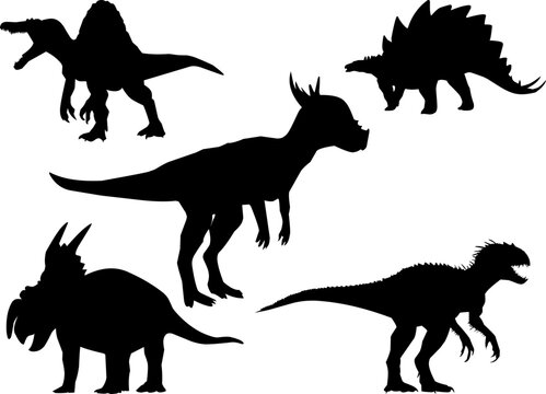 Set of silhouette dinosaur vector 