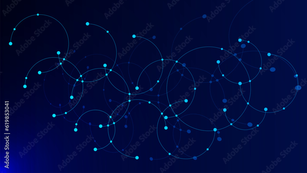 Poster global communication technology with connecting circle lines and dots. social networking, network co