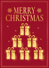 Obraz na płótnie Canvas Merry Christmas and Happy New Year greeting card with golden gift boxes. Vector illustration