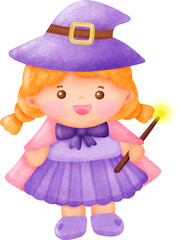 Watercolor  Halloween witch  clipart.