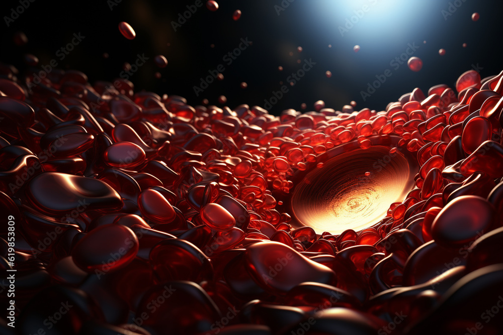 Poster a medical image of a sickle cell, a type of red blood cell with an abnormal shape generative ai.