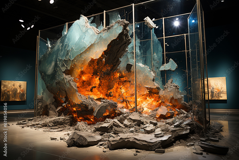 Aufkleber an installation art piece inspired by the destructive force of a tornado. generative ai.