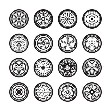 Tire and Wheels Vector Collection Set
