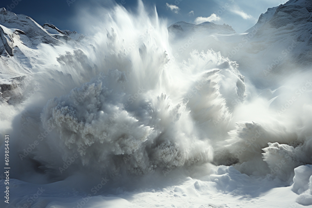 Poster A video art piece that portrays the movement and dynamics of a snow avalanche in an abstract manner.  Generative AI.