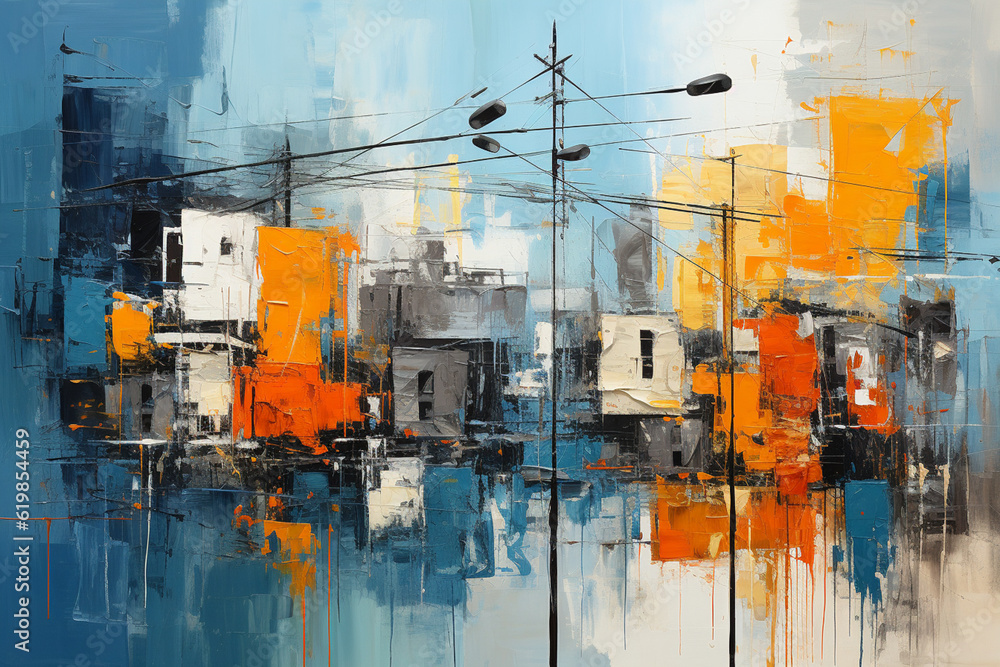 Poster an abstract painting that explores the form and texture of a light pole. enerative ai.