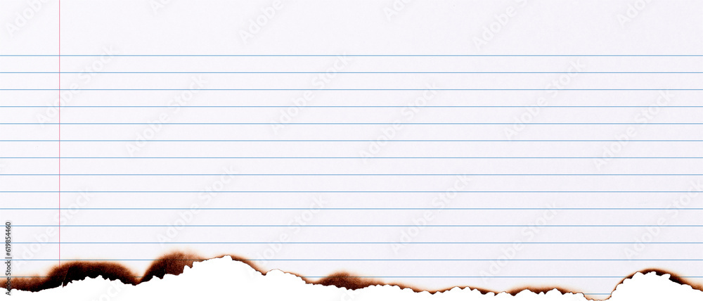 Poster notebook paper burned half isolated on white background with clipping path