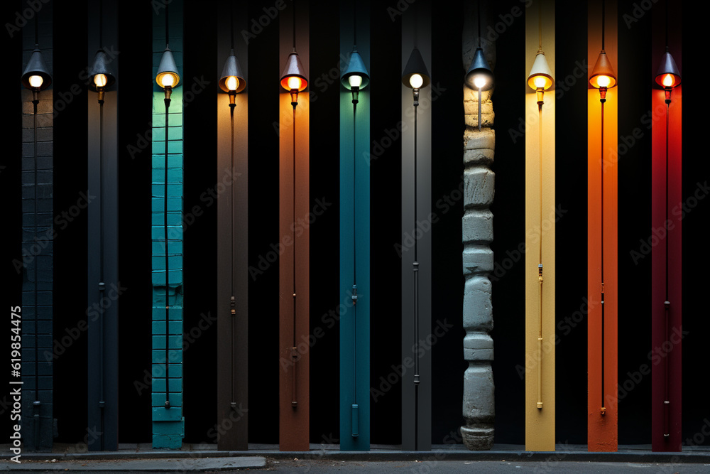 Poster A series of abstract photographs that focus on the interplay of light and shadow on a light pole. Generative AI.