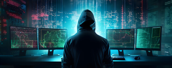 Anonymous hacker. Concept of dark web, cybercrime, cyberattack, etc. AI generated image