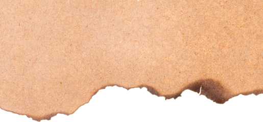 Burn brown paper half isolated on white background with clipping path