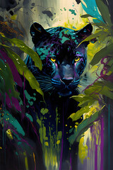 black panther in the jungle. Big cat. AI generative