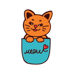 Red cat in the pocket. Print for children's textiles, clothes.