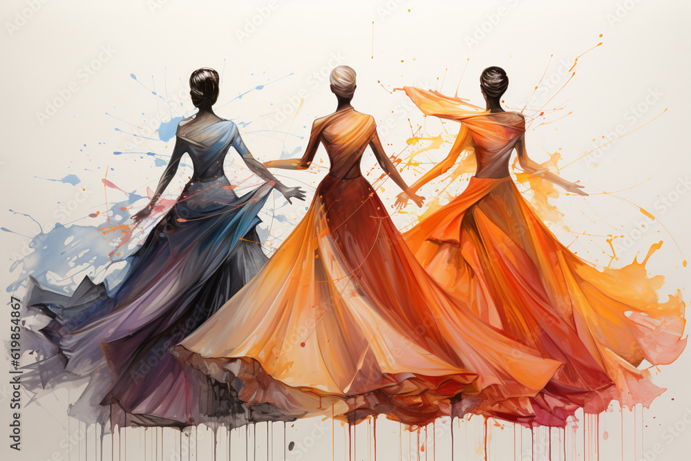 Aufkleber a series of abstract ink or watercolor paintings portraying ballerinas with expressive brushstrokes 