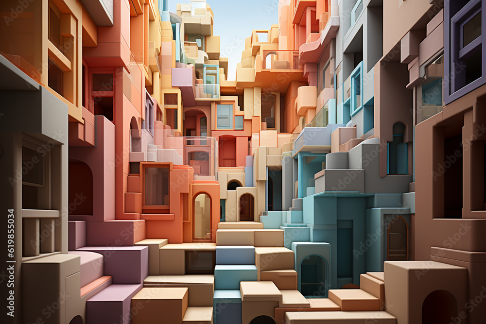 Fototapete the image explores the concept of movement and progression, with the geometric forms suggesting an u