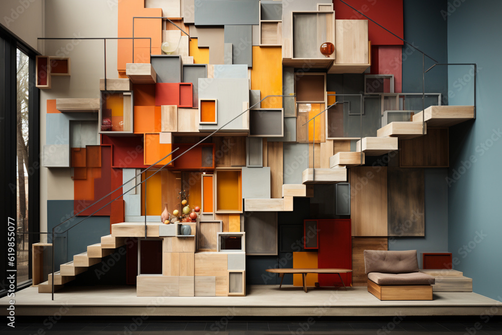 Poster a mixed-media collage featuring a combination of real-life photographs and abstract geometric elemen