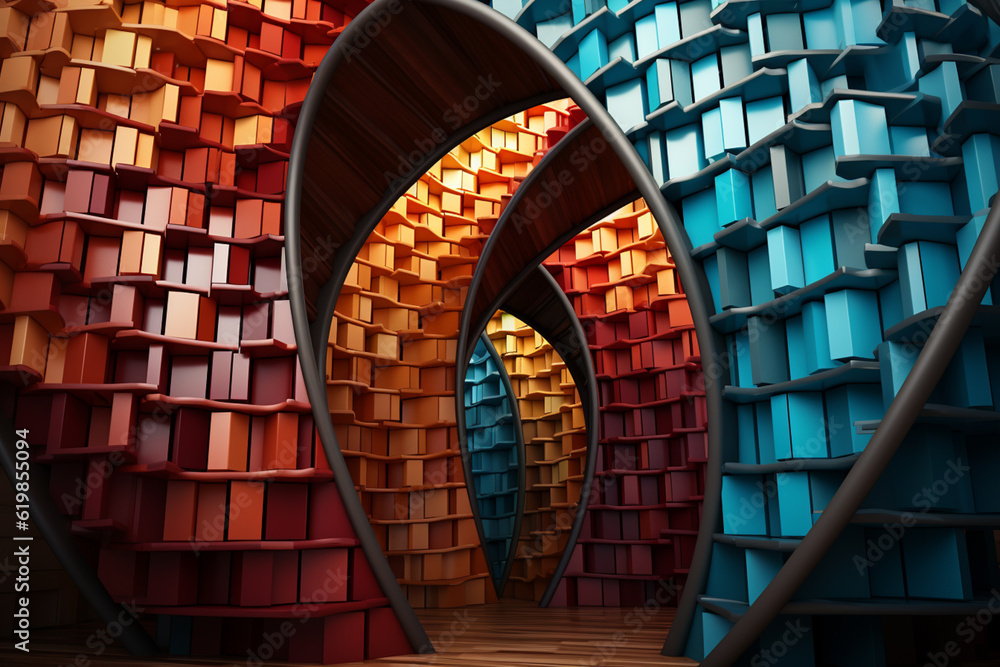 Aufkleber An abstract photograph capturing the unique angles and geometric patterns of a spiral staircase. Generative AI.