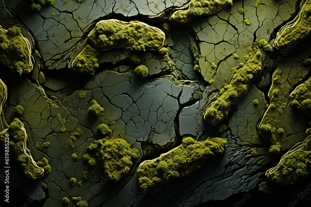 Poster an abstract digital artwork showcasing a vibrant green moss texture composed of geometric shapes and