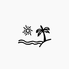Fototapeta na wymiar Simple modern beach line art illustration logo design. Ocean and wave vector graphics