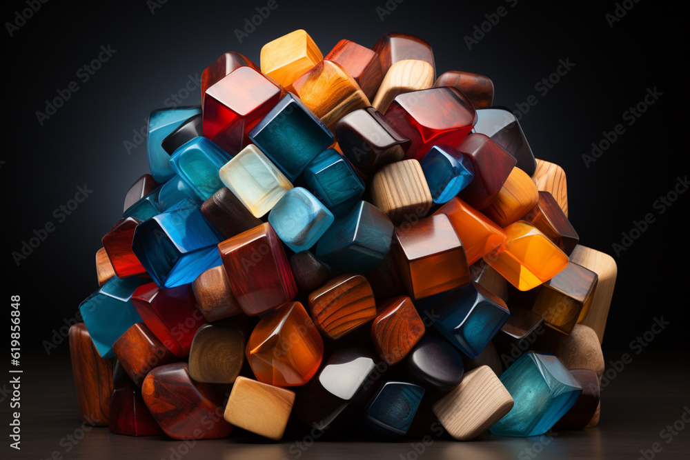 Poster An artistic representation of firewood arranged in a geometric pattern or sculpture. Generative AI.