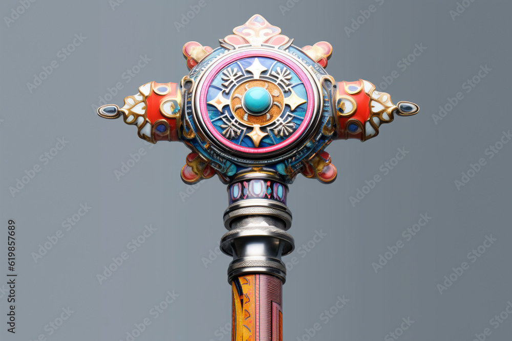 Poster a geometric-inspired queen's staff featuring symmetrical patterns and geometric accents, serving as 