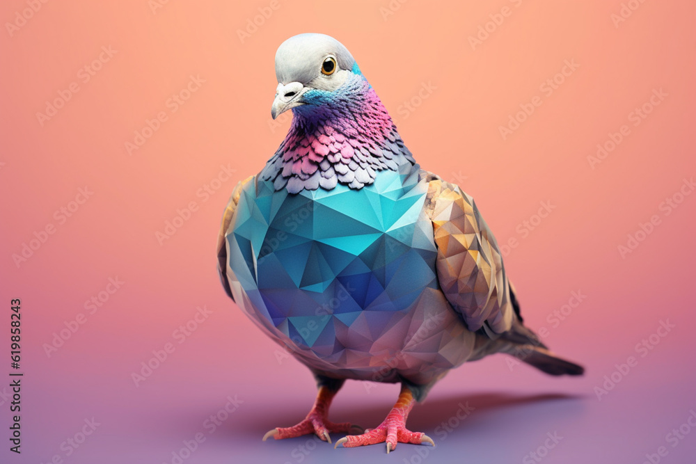 Aufkleber a pastel-colored geometric-themed pigeon illustration with angular shapes and delicate pastel shades