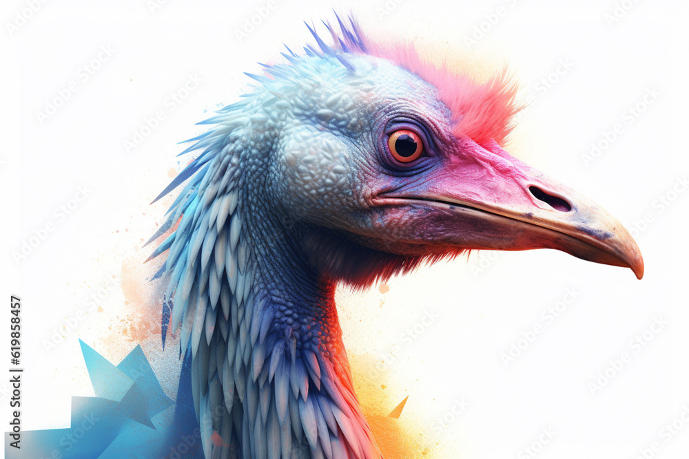 Aufkleber a pastel-colored geometric-themed cassowary illustration with angular shapes and delicate pastel sha