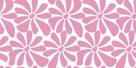 Fototapeta premium Seamless pattern with Flower isolated on white background. Design print for textile and Wallpaper printing with Organic groovy Flowers in 60s style. Vector illustration.