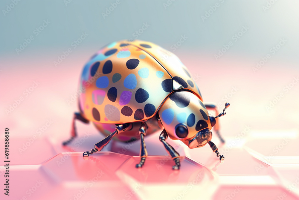 Poster a pastel-colored geometric-style ladybug artwork with intricate geometric shapes and soft pastel hue