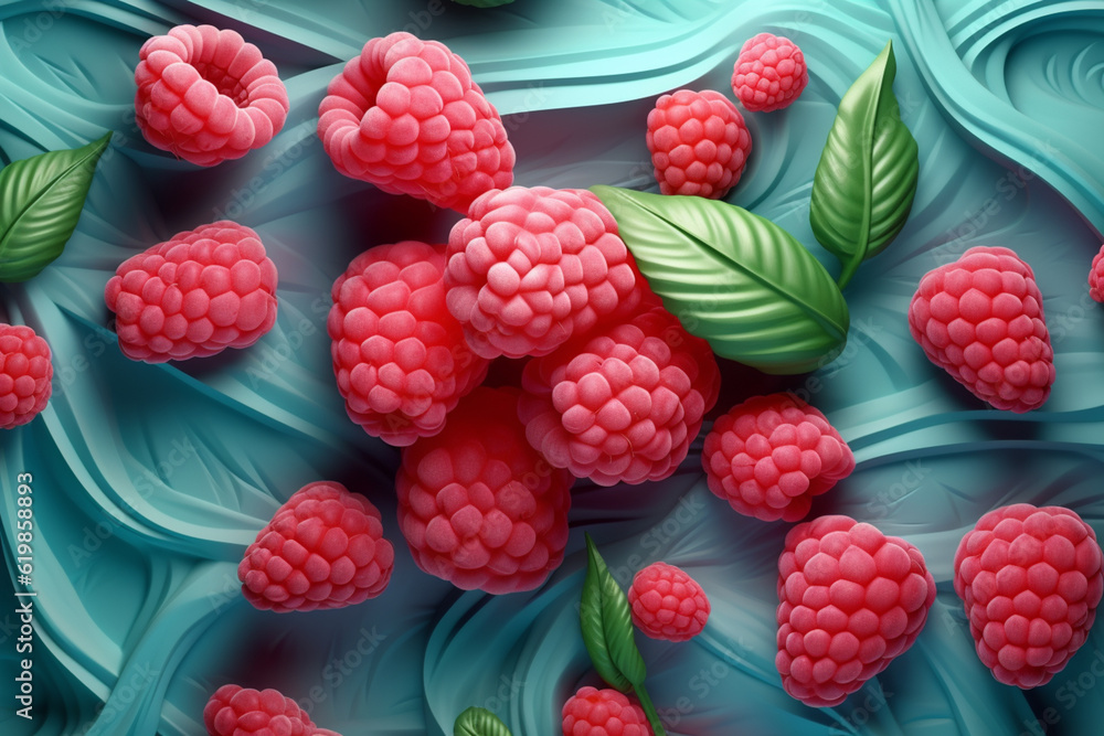 Aufkleber a pastel-colored geometric-style raspberry artwork with intricate geometric shapes and soft pastel h
