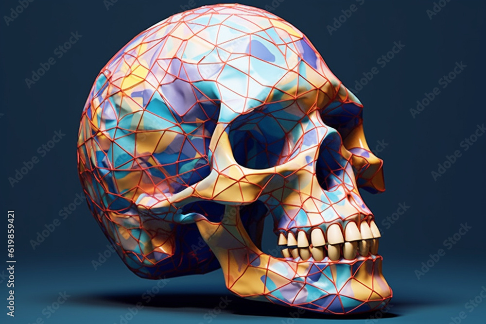 Leinwandbilder a trending image showcases an anatomical model of the human skull in a geometric style, with intrica
