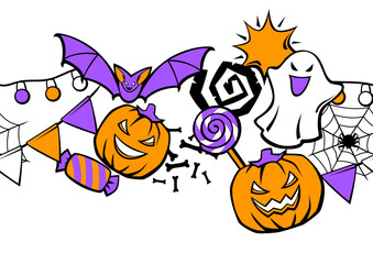 Happy Halloween pattern. Holiday background with celebration items.