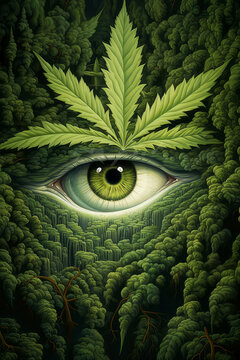 marijuana leaves in the style of optical illusion paintings