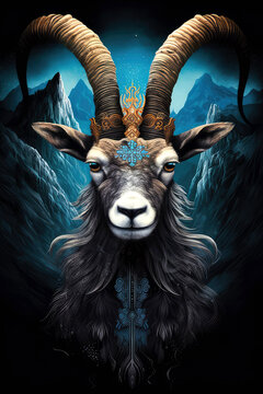 markhor portrait, pop surrealism
