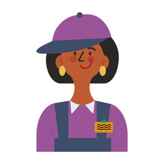 Fast food worker, cartoon flat character. Female cashier in uniform, 