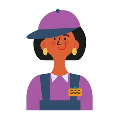 Fast food worker, cartoon flat character. Female cashier in uniform, vector illustration